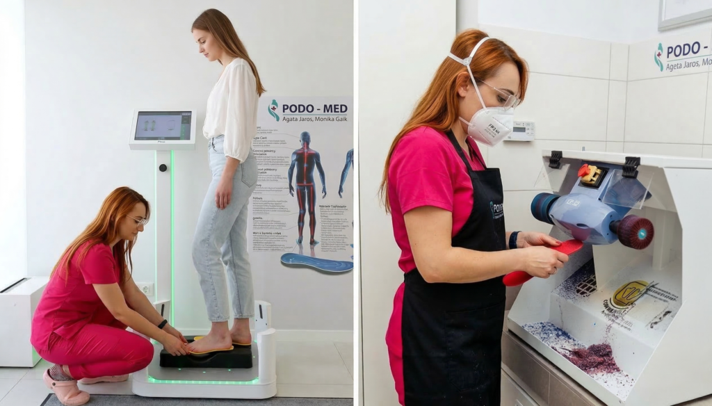 komputerowe badanie stóp w gabinecie podologicznym, indywidualna wkładka ortopedyczna termoplastyczna